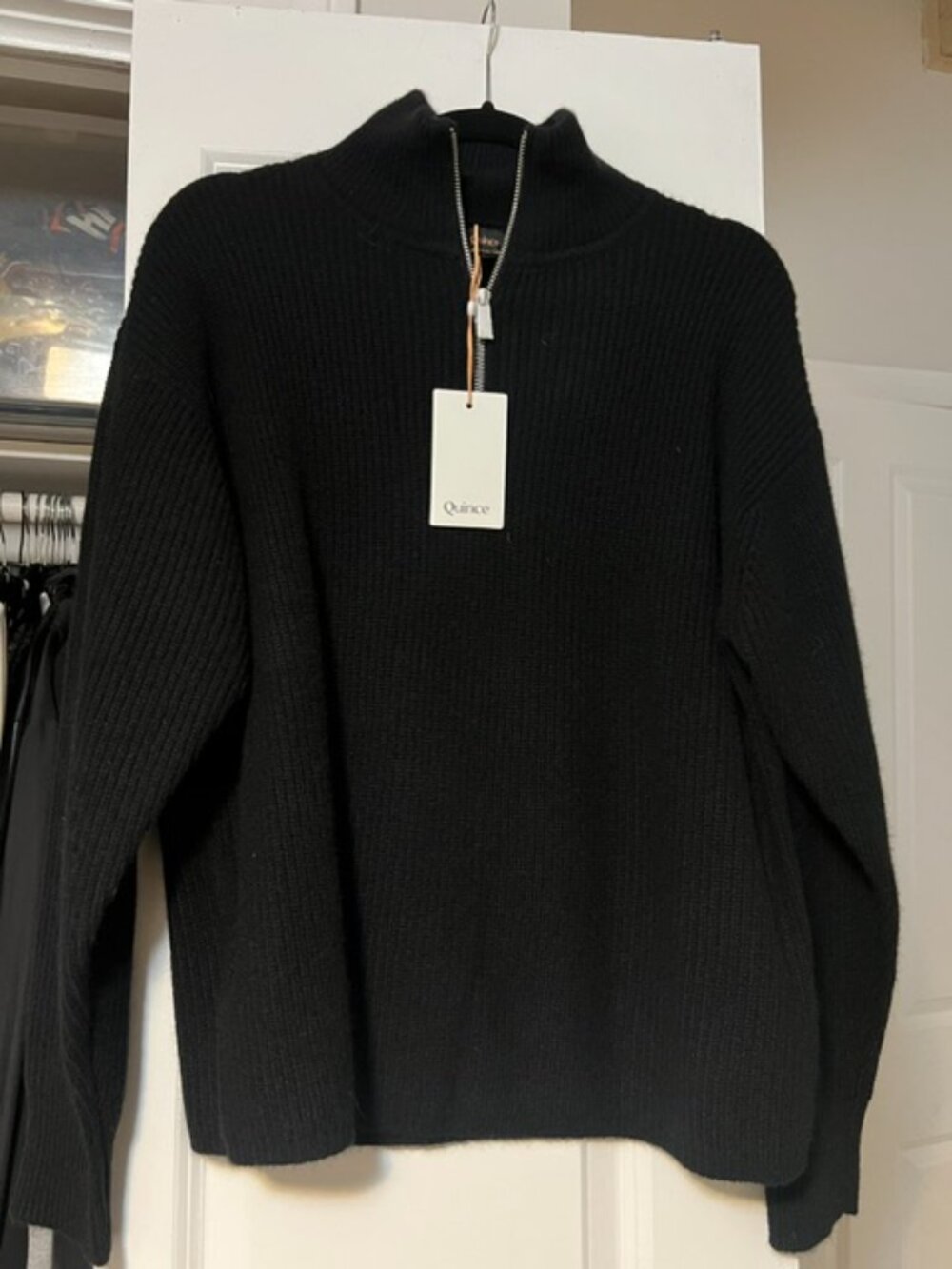 NWT Quince Black Mongolian Cashmere Fisherman Quarter Zip Sweater Size Medium